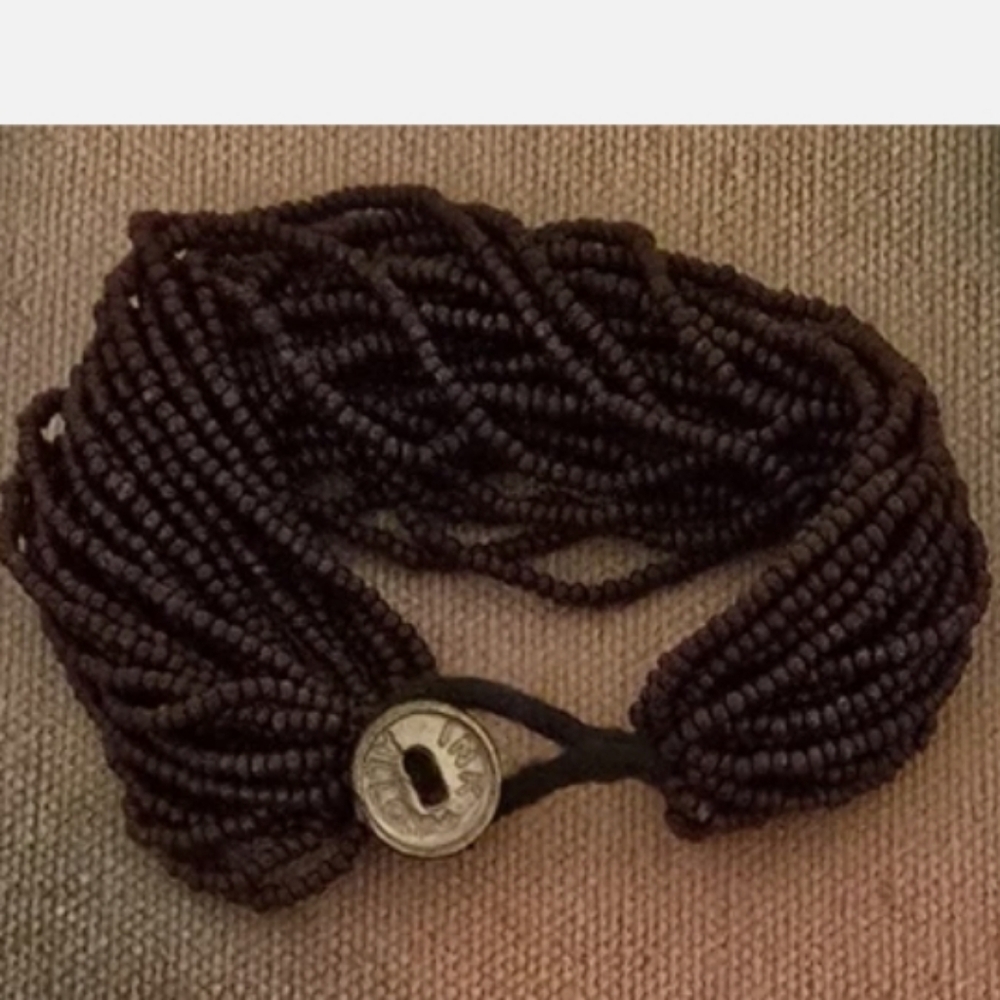 Black Multi-Strand Seed Bead Bracelet with Button Closure